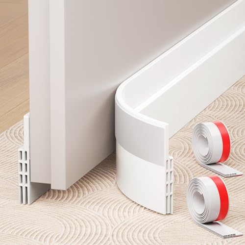 Hojoy 2 Pack Under Door Draft Stopper, Adjustable Door Sweep Anti-Collision Strong Adhesive Weather Stripping Tape Soundproof Draught Stoppers 2" W x 39" L, White - color: White, size: 2 Pack