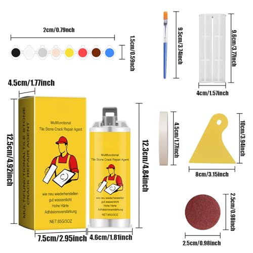 Tile Repair Kit Waterproof Long Lasting Tub Repair Kit Compound Easy to Use Porcelain and Grout Filler for Cracks Chips Holes Scratches Bathroom Kitchen Walls