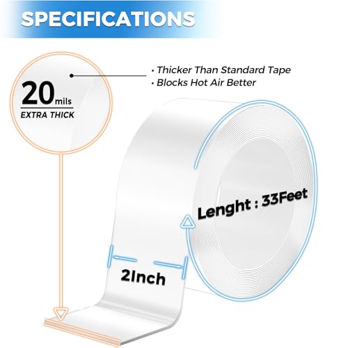 SWRT 20-Mil Thick Window Weather Sealing Tape Residue-Free, Heavy Duty Window Insulation for Summer, Weather Resistant, 2”x33FT Air Conditioner Window Seal Blocks Drafts for Doors Windows - size: 2 In * 33 FT