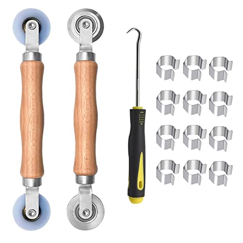 BAYTORY Upgrade Window Screen Repair Kit, Steel/Nylon Roller Tool with Bearing, Spline Removal Hook and 12Pcs Screen Clips Replacement for Installing Door Mesh Screens - style: Nylon & Stainless Steel & Screen Holder Clips & Spline Removal Hook