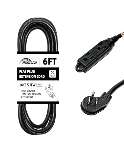 3-Outlets Flat Plug Indoor Extension Cord Outlet Extender, UL Certified, 14 Gauge 6FT Black 3 Prong Heavy Duty, 14/3 SJTW 15A Power Strip - color: Black, size: 6FT, style: 14/3