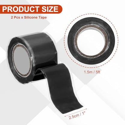 2 Pcs Self Fusing Silicone Tape, 1" x 5ft Waterproof Water Leak Sealing Tape for Plumbing Pipe Hose Repair Handles, Black