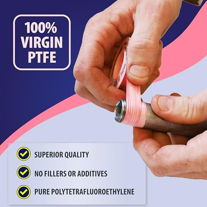 Gasoila Pink PTFE Thread Seal Tape – Professional-Grade High-Density Thread Tape for Water Lines – Leak-Proof Seal, Non-Toxic (1/2 Inch x 260 Inch Roll)