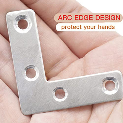 20pcs 2 x 2 Inch Silver L Flat Shape Braces Corner Bracket, 50x50 mm Decorative Corner Brackets Mending Plate, Stainless Steel 90 Dgree Angle Bracket for Wood Furniture Fixing - size: Silver 50x50 mm