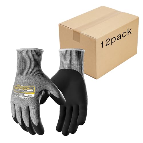COOLJOB ANSI A7 Cut Resistant Gloves, Cut Proof Work Gloves with Grip, Touchscreen, for Men and Women, Used for Construction, Warehouse, Glass Handling, Wood Work, Grey Medium, 12 Pairs - size: Medium, style: A7 Pack of 12