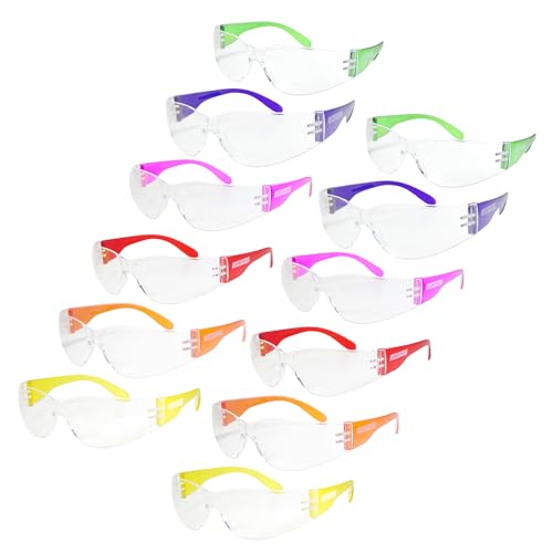 JORESTECH Safety Glasses, ANSI Z87+ Compliant, Impact-Resistant Polycarbonate Lenses, UV Protection, Anti-Scratch Coating, 12-Pack - color: Pink, Red, Yellow, Orange, Purple, Green