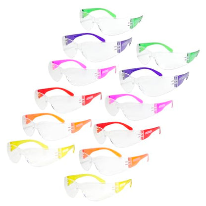 JORESTECH Safety Glasses, ANSI Z87+ Compliant, Impact-Resistant Polycarbonate Lenses, UV Protection, Anti-Scratch Coating, 12-Pack - color: Pink, Red, Yellow, Orange, Purple, Green