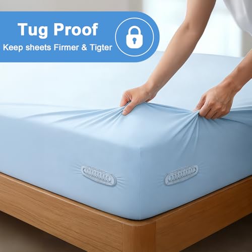 Upgrade Bed Sheet Holders for Corners, 4Pcs Heavy Duty Bed Sheet Locks and 4Pcs Sheet Clips Keep Sheets in Place Firmly, No More Fitted Sheet Coming Off, Bed Sheet Fasteners Fit All Mattress