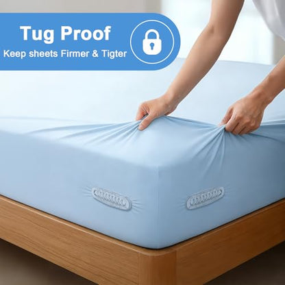 Upgrade Bed Sheet Holders for Corners, 4Pcs Heavy Duty Bed Sheet Locks and 4Pcs Sheet Clips Keep Sheets in Place Firmly, No More Fitted Sheet Coming Off, Bed Sheet Fasteners Fit All Mattress