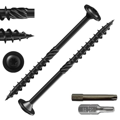 Wensilon (1 lbs)#10 x 3 Black Lag Screws, Structural Wood Screw, Heavy Duty Construction Screw, Rust Resistant, Washer Head, Black Coated Exterior Wood Screws, Star Drive with Bit - color: Black, size: #10 x 3"