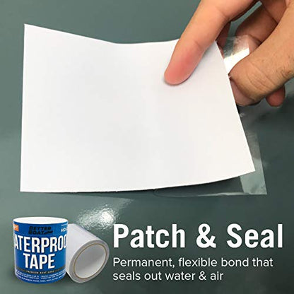 Better Boat White Waterproof Tape for Leaks Heavy Duty Marine Grade Seal Tape, 15 ft x 4 in, Shower, Pool, RV, Roof Patching and Sealing - color: White