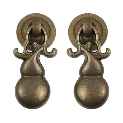 MY MIRONEY 2PCS Antique Brass Pendant Ring Pulls Hardware Drop Ring Handles Knobs Gourd Shape Cabinet Drawer Pulls with Screws, Shabby Chic - style: Type J; Shabby Chic