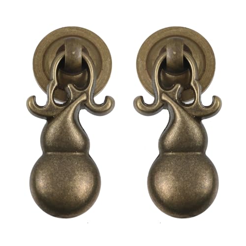 MY MIRONEY 2PCS Antique Brass Pendant Ring Pulls Hardware Drop Ring Handles Knobs Gourd Shape Cabinet Drawer Pulls with Screws, Shabby Chic - style: Type J; Shabby Chic