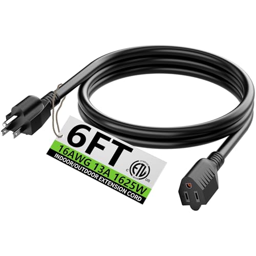 HUANCHAIN 6 FT 16 Gauge Black Indoor Outdoor Extension Cord Waterproof, Flexible Cold Weather 3 Prong Electric Cord Outside, 13A 1625W 125V 16AWG SJTW, ETL Listed - color: Black, size: 6 FT, style: 16/3 Extension Cord