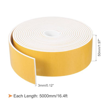 uxcell 1 Roll Foam Weather Stripping, 2" Wide X 1/8" Thick X 16.4 Ft Door Seal Strip Adhesive Foam Tape White Insulation Strip for Door Window - size: 2"x 1/8"x 16.4 Ft