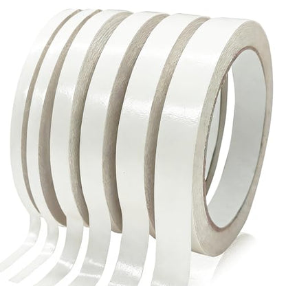 Double Sided Tape for Crafts, Double-Sided Tape for Arts, Scrapbook Supplies, Photography, Gifts Box, Scrapbooking, Card Making, Paper Backing, Tear-by-Hand, 6 Roll Heavy Duty Multi-Size Adhesive Tape - size: 3 mm, 5 mm, 8 mm, 10 mm, 12 mm, 15 mm