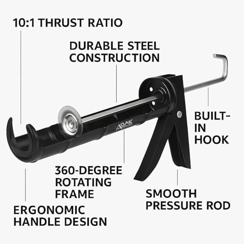 ADAK - Professional Caulking Gun, 10:1 Thrust Ratio, Caulking Gun No Drip, Hand Tool for Silicone & Sealant Application, Smooth Pressure Caulk Gun, Caulking Gun Tool (Whole Black) - color: Whole Black