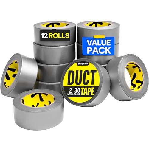 12 Pack Duct Tape Heavy Duty Waterproof - 2 In x 90 Ft - All-Weather, Silver, Easy to Tear, Strong Hold, No Residue, Gray Bulk Waterproof Tape for Repairs, DIY, Sealing, B2B, Home, Office, Outdoor Use - style: 12-Pack (Savings Pack)