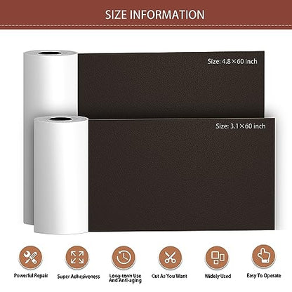 Leather Repair Patch Tape Kit, Self Adhesive Leather Repair for Furniture, Couch, Sofa, Car Seats,Office Chair,Vinyl Repair Kit.4.8inx60in - color: Dark Brown-Litchi Grain, size: 4.8 in x 60 in