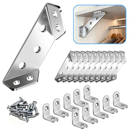 20 Pack Universal Stainless Steel Furniture Corner Connector, Stainless Steel Angle Corner Brackets for Shelf Cabinet Table Chair, Trapeziform Corner Brace Support Bracket Fastener (Silver) - color: Silver