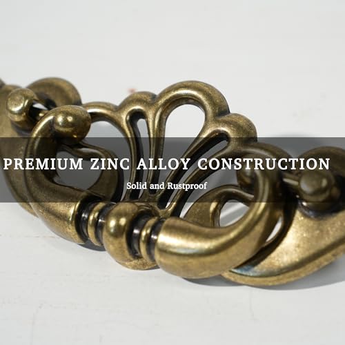 4-Pack Antique Brass Bail Drawer Pulls, 3-3/8" Hole Centers, Vintage Cabinet Handles for Dresser, Cupboard, Wardrobe