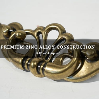 4-Pack Antique Brass Bail Drawer Pulls, 3-3/8" Hole Centers, Vintage Cabinet Handles for Dresser, Cupboard, Wardrobe