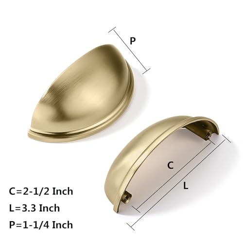 khtumeware 20 Pack 2-1/2" Gold Drawer Pulls Brushed Brass Cabinet Cup Pulls Kitchen Hardware Cabinet Handles Drawer Handles Knobs 2.5 inch Hole Center - color: Brushed Brass, size: 2-1/2"(64mm) Hole Center, style: 20-pack