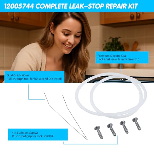 12005744 Dishwasher Pump Sump Seal Repair Kit – Upgraded Gasket & Screws, Replaces 12005317, for Bosch 12004119 Repair-Set, for Siemens, Gorenje, Neff, Balay etc – Fixes Error E15 Leaks