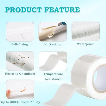 Self Fusing Silicone Tape 2 Rolls 1 in x 5' White Waterproof Rubber Leak Proof Sealing Rubber Self-amalgamating Tape for Emergency Hot and Cold Water Pipe Repairs and Tool Fixation - size: 2 Rolls - 5 ft - White - 20 mil Thickness