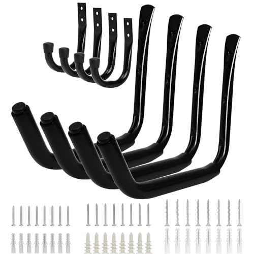 KURUI Heavy Duty Garage Storage Hooks, 100 LB (15") Wall Mount Kayak Rack for Hanging Indoor/Outdoor, 8 Pack Large Wall Hook for Ladder Surfboards, Black Organization Hangers, Kayak Accessories - size: 15''-8pcs