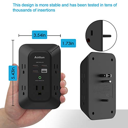 USB Wall Charger Surge Protector - Addtam 5 Outlet Extender with 4 USB Charging Ports (1 USB C), 3-Sided 1800J Power Strip Multi Plug Outlets Adapter Widely Spaced,Black - style: 1C3A