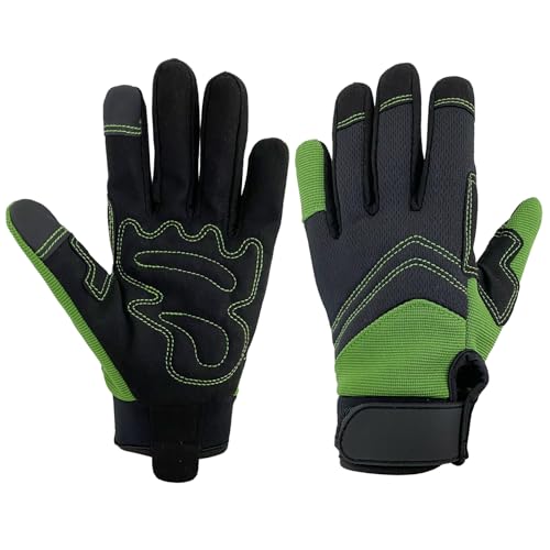Gardening Gloves for Men and Women, Thorn Proof & Puncture Resistant Working Gloves, Gloves for Safety Work and Gardening, Gardening Gifts, Synthetic Leather Spandex Mechanic with Touchscreen Support - color: Green, size: Small