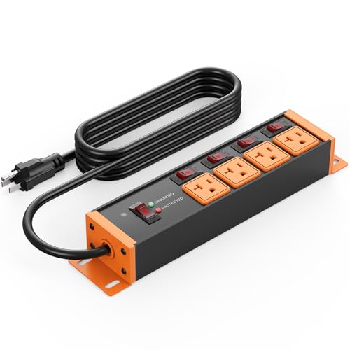 CCCEI Heavy Duty Surge Protector Power Strip 20 Amp Individual Switches. 20FT 12 Gauge Extension Cord with Multiple Outlets. Kitchen, Garage, Shop, Industrial Wall Mount Electric Extender, Orange. - color: Cosmic Orange, size: 20ft