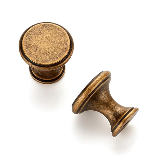 Ravinte 10 Pack Antique Brass Kitchen Cabinet Knobs, Solid Antique Brass Pulls Zinc Handles Simple Drawer Cabinet Hardware for Cupboard Drawer Knobs - color: Antique Brass