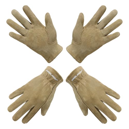 HANDLANDY 2 Pairs Kids Genuine Leather Gardening Gloves for age 2-9, Children Work Gloves for Boys, Girls, Toddlers (Khaki, S) - color: Khaki (2 Pairs), size: Small (Age 2-4)