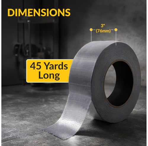 Brixwell Duct Tape Heavy Duty 3 Inch x 45 Yards Gray, Waterproof Adhesive Roll with Reinforced Cotton Mesh Backing, Professional Grade for Indoor Outdoor Repairs, Sealing, Bundling, Packaging Use - size: 3" x 45 yards