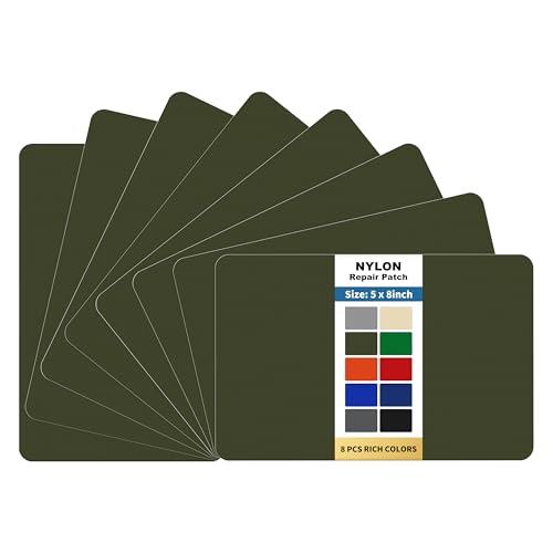 KING MOUNTAIN Self Adhesive Nylon Fabric Repair Patch, 5×8 Inches 8 Pcs, Quick Down Jacket Repair Patch, Waterproof Outdoor Gear Patch Kit for Tent,Backpacks,Umbrella, Gloves(Army Green) - color: Army Green, size: Nylon-5"W×8"L