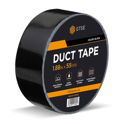 GTSE Black Duct Tape, 2 Inches x 55 Yards (164 ft), Heavy Duty, Waterproof Repair Tape for Indoor or Outdoor Use, 1 Roll - color: Black, size: 2" x 55 yards