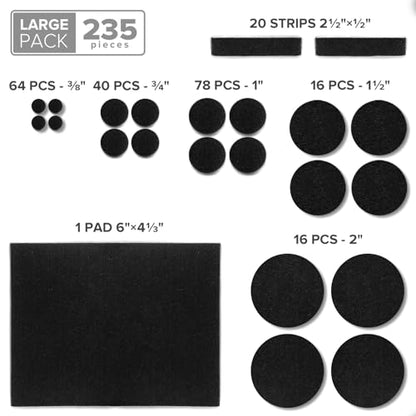 Felt Furniture Pads 235 PCS X-Protector! Huge Quantity of Black Furniture Pads for Hardwood Floors with Many Big Sizes – Your Ideal Wood Floor Protectors for Furniture. - size: 235 Pcs Black, Round & Square