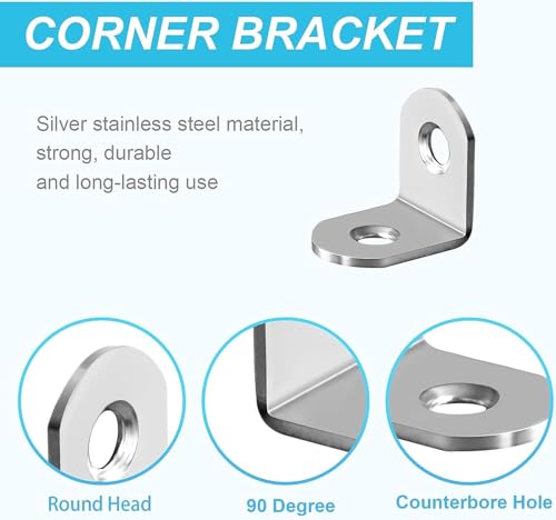 MONKIPAER 20pcs L Brackets Corner Brace, 30mmx30mm Heavy Duty Small Brackets, Stainless Steel Right Angle Brace, 90 Degree for Wood Shelves Dressers Chairs with 40pcs Screws (1.18 x 1.18 inch)