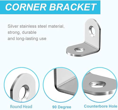 MONKIPAER 20pcs L Brackets Corner Brace, 30mmx30mm Heavy Duty Small Brackets, Stainless Steel Right Angle Brace, 90 Degree for Wood Shelves Dressers Chairs with 40pcs Screws (1.18 x 1.18 inch)