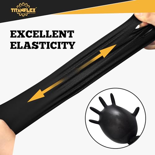 TitanFlex ThorGrip Heavy Duty Black Industrial Nitrile Gloves, Large, Box of 100, Latex Free, Raised Diamond Texture, Powder Free, Food Safe, Mechanic Gloves