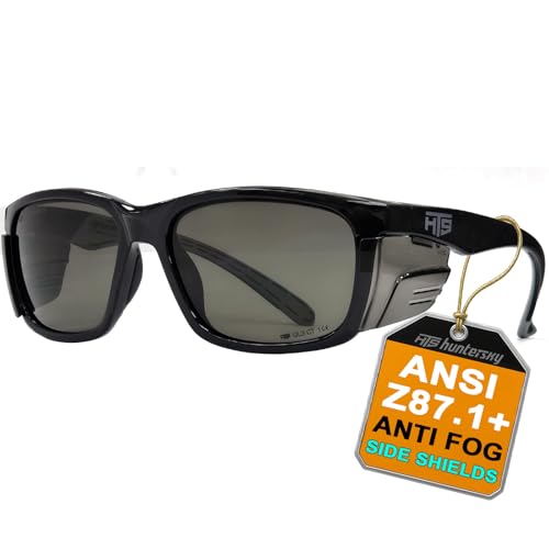 HTS HUNTERSKY E60 Anti-Fog Safety Glasses with Side Shields ANSI Z87 Eye Protection for Men Women Lab Chemistry Goggles DIY - color: Black & Gray