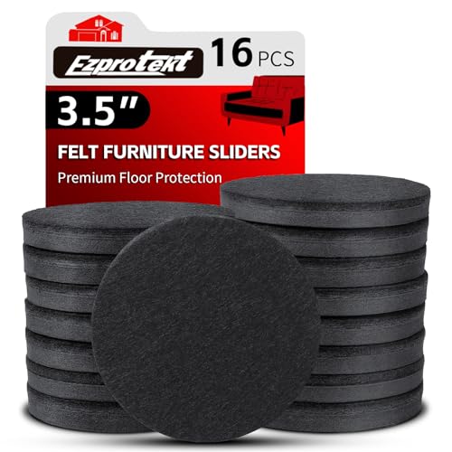 Ezprotekt 3.5" Felt Furniture Movers Sliders for Hardwood & Vinyl Floors, 16 Pcs Round Reusable Felt Furniture Moving Pads for Heavy Duty Sofa Bed Couch Cabinet, Move Items and Quickly (Black) - color: Black, size: 3.5" (Round)