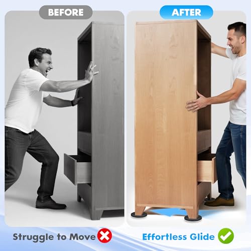 16-Pack Furniture Sliders for Hardwood Floors & Carpet, Save 80% Effort Safely and Easily, The Glide Tool Set for Heavy Furniture and Appliances, Reusable Moving Pads (8 Plastic & 8 Felt, 3.5" Slider)