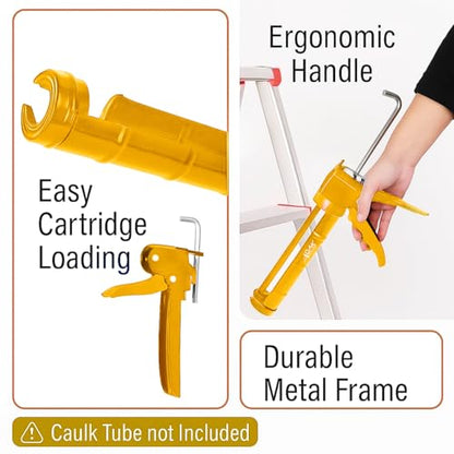 ADAK - Professional Caulking Gun, 10:1 Thrust Ratio, Caulking Gun No Drip, Hand Tool for Silicone & Sealant Application, Smooth Pressure Caulk Gun, Caulking Gun Tool (Yellow) - color: Yellow
