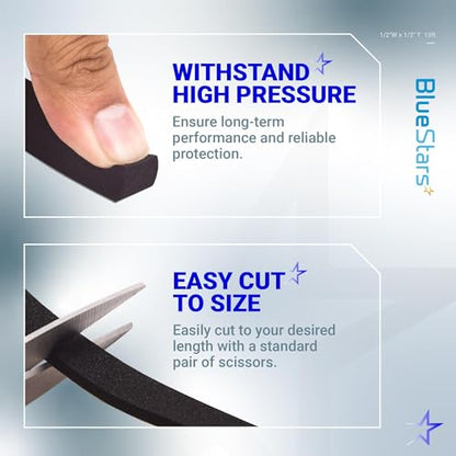 BlueStars Ultra Durable 1/2 in x 1/2 in 13FT Adhesive Foam Tape, Thermal Rubber Strip, for Doors & Windows, Soundproofing & Sealing