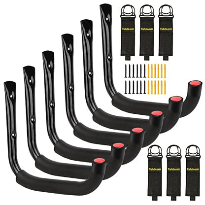 6 Set Garage Hooks - Wall Mounted, Heavy Duty, 7 Inch Large, Extension Cord Hanger, J Hooks for Ladder, Mowers, Cable Bracket - Black - size: 7 Inch- 6 Set