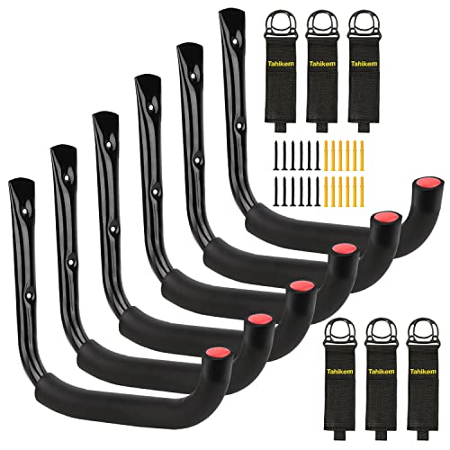 6 Set Garage Hooks - Wall Mounted, Heavy Duty, 7 Inch Large, Extension Cord Hanger, J Hooks for Ladder, Mowers, Cable Bracket - Black - size: 7 Inch- 6 Set
