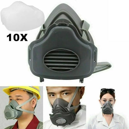 Reusable Half Face Respirator Mask with 10 Filters,2818 Food-Grade Silicone Dust Mask for Painting,Cleaning,Sanding (Gray)